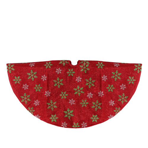 20" Metallic Red with Green and White Snowflakes Mini Christmas Tree Skirt - IMAGE 1