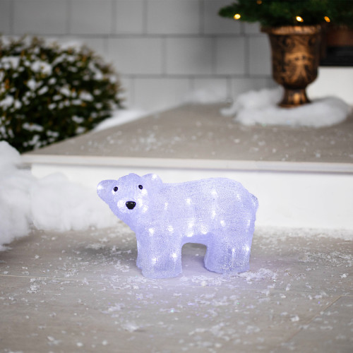 LED Lighted Commercial Grade Polar Bear Cub Acrylic Outdoor Christmas Decoration - 13.5" - IMAGE 1