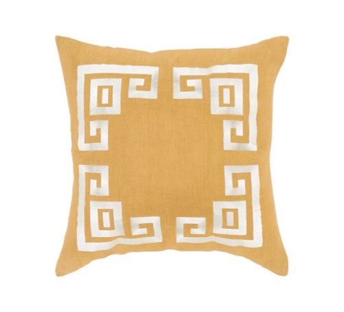 20" Yellow and White Greek Key Border Square Throw Pillow - IMAGE 1