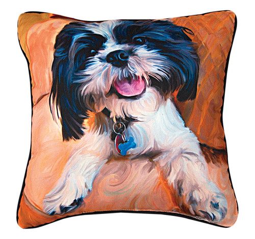 18" Black and White Shih Tzu Outdoor Patio Square Throw Pillow - IMAGE 1