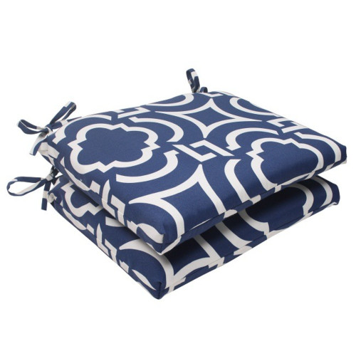 Geometric Outdoor Squared Edge Seat Cushions - 18.5" - Blue - Set of 2 - IMAGE 1