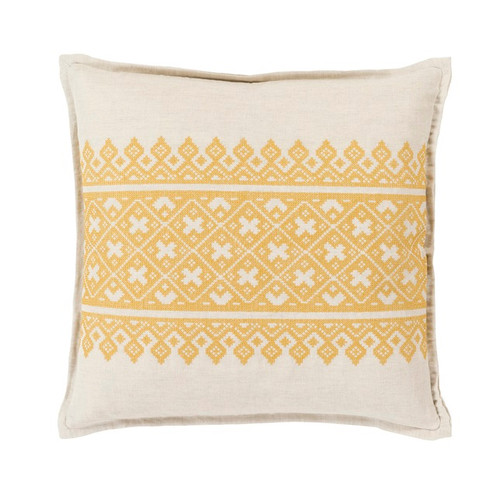 22" Yellow and White Traditional Woven Decorative Throw Pillow - Down Filler - IMAGE 1