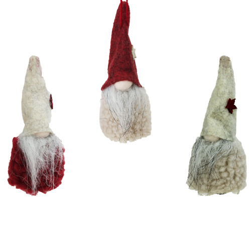 Plush Gnome Hanging Christmas Ornaments - 3.75" - Red and Beige - Set of 3 - IMAGE 1