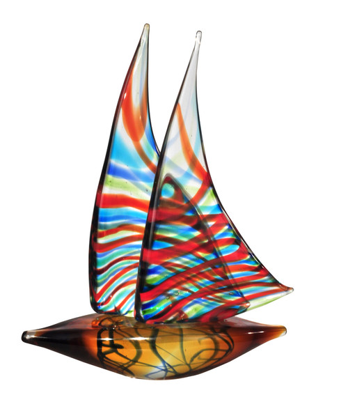 13.5" Sail Boat Hand Blown Glass Decoration - IMAGE 1