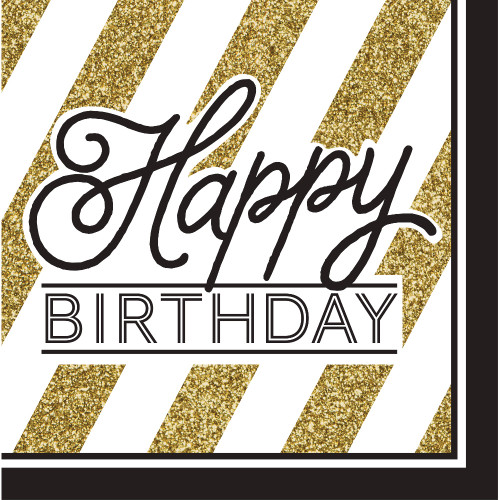 Pack of 192 Gold and White Striped Disposable "Happy Birthday" Party Luncheon Napkins 6.5" - IMAGE 1