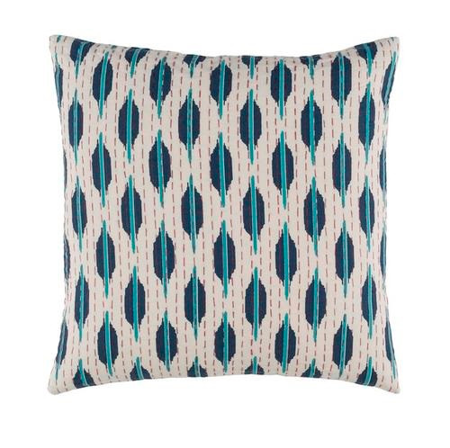 22" Blue and White Tribal Design Square Throw Pillow - Down Filler - IMAGE 1