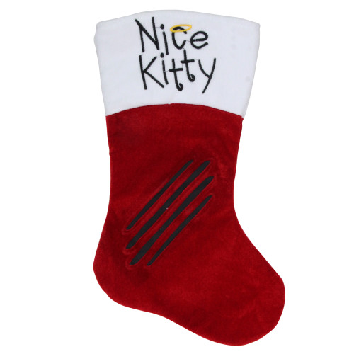 19" Red with White Angel Pet Nice Kitty Christmas Stocking - IMAGE 1