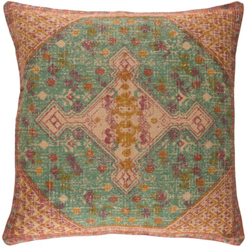 20" Brown and Green Contemporary Square Throw Pillow - IMAGE 1