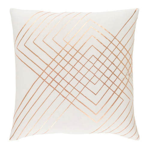 22" White and Gold Decorative Throw Pillow - Down Filler - IMAGE 1