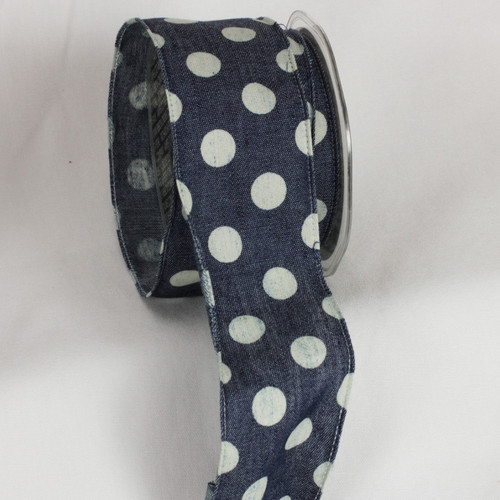 Blue and White Polka Dots Wired Craft Ribbons 2" x 40 Yards - IMAGE 1