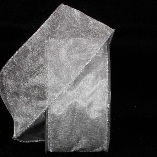 Pearl Gray and Silver Solid Wired Craft Ribbon 2" x 27 Yards - IMAGE 1