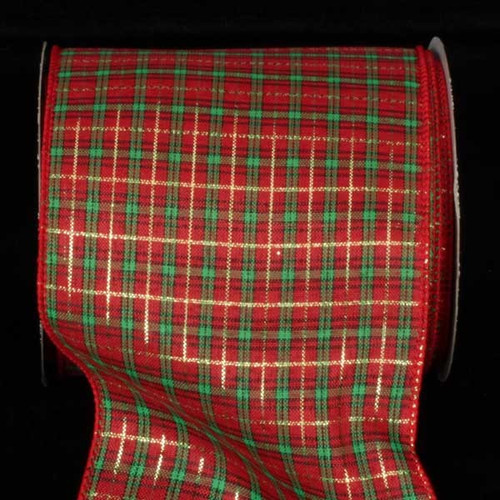 Red and Green Tartan Plaid Wired Craft Ribbon 5" x 40 Yards - IMAGE 1