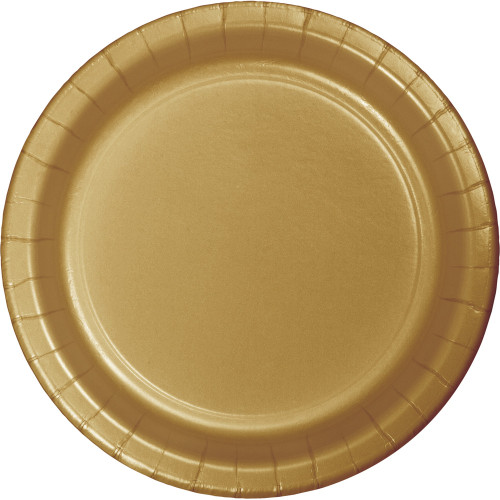 Disposable Round Dinner Party Paper Plates - 9" - Glittering Gold - Club Pack of 240 - IMAGE 1