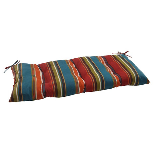 44" Moroccan Striped Outdoor Patio Tufted Loveseat Cushion with Ties - IMAGE 1