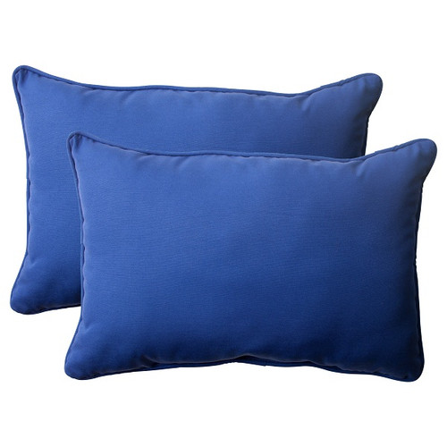 Solid Outdoor Corded Rectangular Throw Pillows - 24.5" - Navy Blue - Set of 2 - IMAGE 1