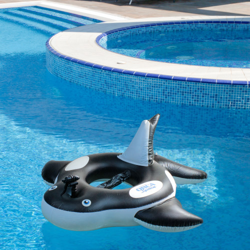 60" Inflatable Black and White Orca Whale Squirter Swimming Pool Float - IMAGE 1