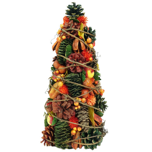 14.75" Pine Cones and Fruits Artificial Thanksgiving Cone Tree - Unlit - IMAGE 1