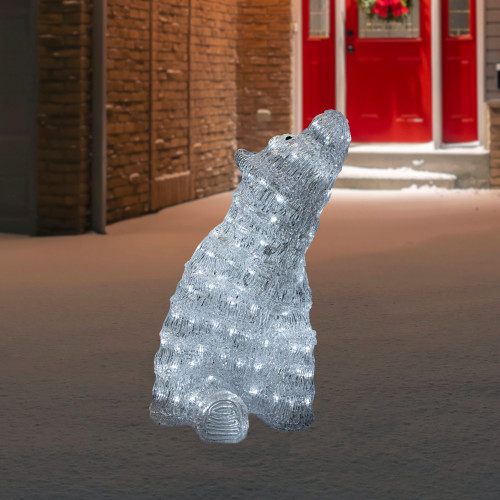 LED Lighted Commercial Grade Acrylic Polar Bear Outdoor Christmas Decoration - 18.5" - Pure White Lights - IMAGE 1