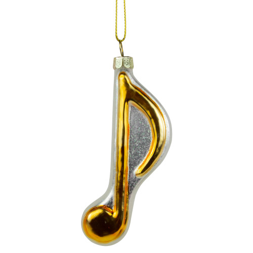 3.75" Metallic Gold Glittered Sixteenth Music Note Glass Christmas Ornament - IMAGE 1