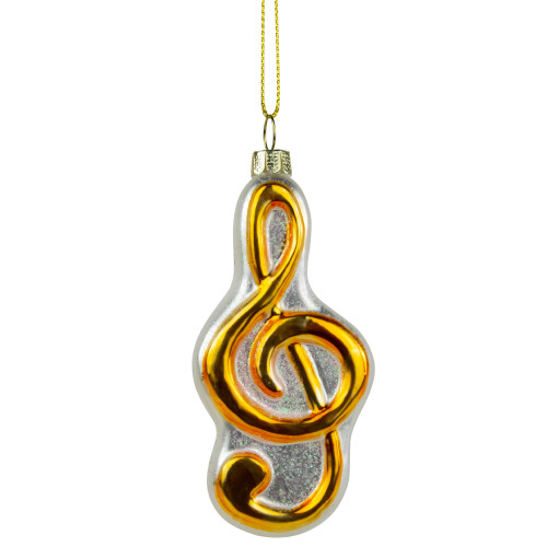 4" Gold and Glittered White Treble Clef Music Note Christmas Ornament - IMAGE 1