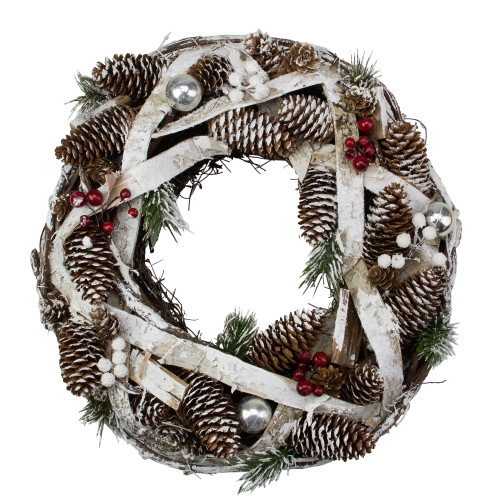 Birch Bark and Pine Cones Artificial Christmas Wreath - 13.5-Inch, Unlit - IMAGE 1