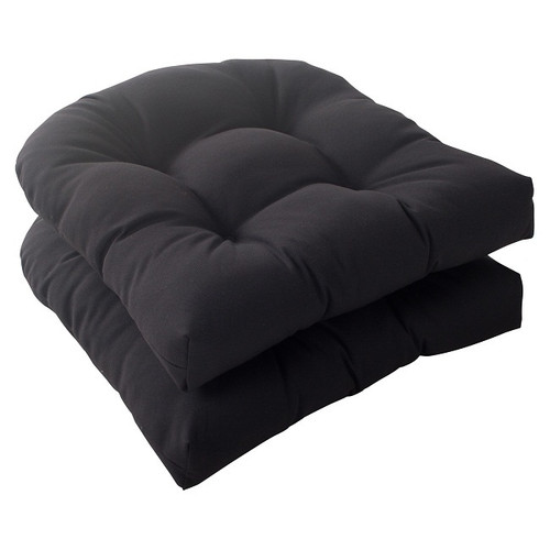 Tufted Reversible Outdoor Patio Wicker Seat Cushions - 19" - Set of 2 - Black - IMAGE 1