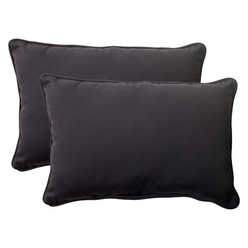 Set of 2 Black Solid Outdoor Corded Rectangular Throw Pillows 24.5" - IMAGE 1