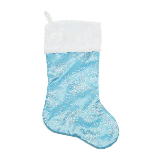 20" Blue and White Glittered Snowflake Christmas Stocking with Faux Fur Cuff - IMAGE 1