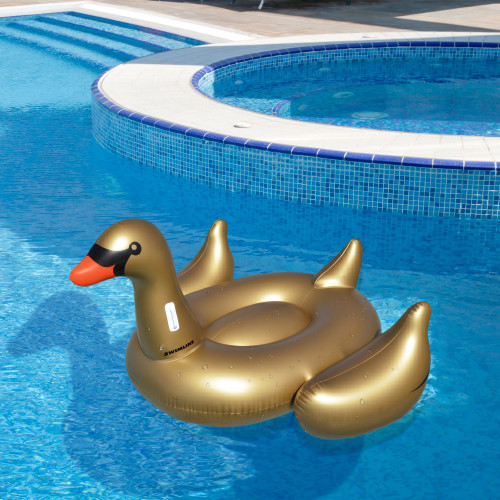 Inflatable Gold Giant Swan Swimming Pool Ride-On Float - 75" - IMAGE 1