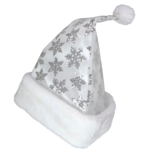 white and silver santa hat