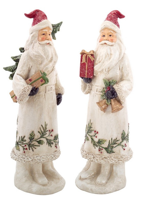 12.5" White Botanical Santa Claus with Bells and Gift Christmas Decoration - IMAGE 1