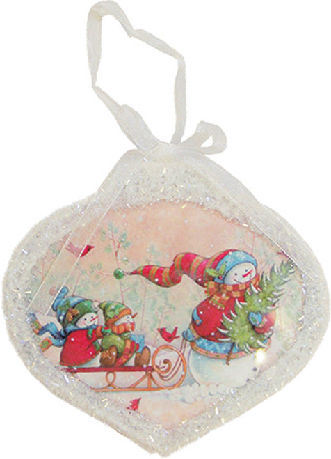 5" Glass Led Lighted Snowman Scene Christmas Onion Ornament - IMAGE 1