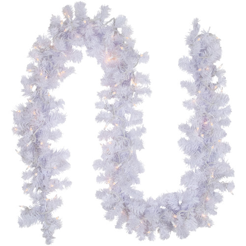 Pre-lit Mixed Pine Artificial Christmas Garland - 9' x 10" - White - Clear Lights - IMAGE 1