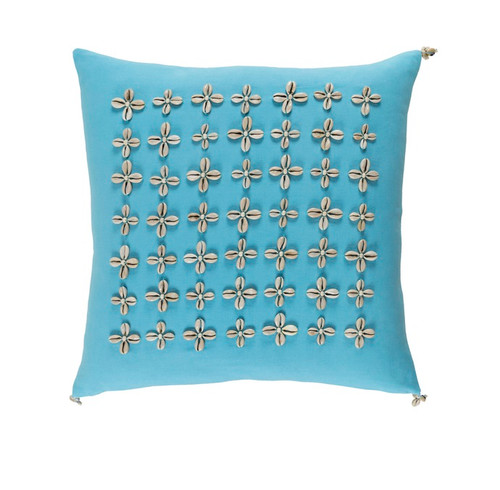 22" Blue and Beige Square Throw Pillow - Down Filler - IMAGE 1