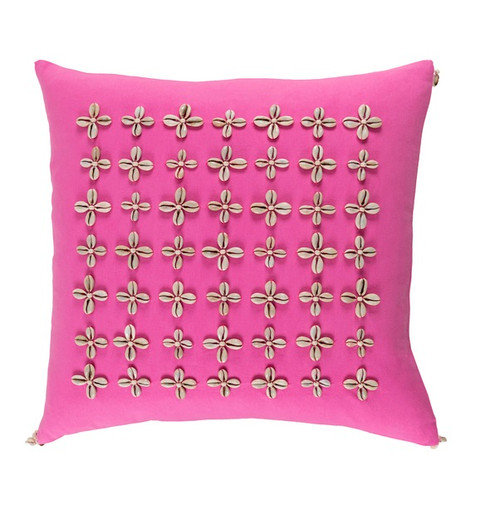 22" Pink Square Throw Pillow with Seashell Flowers - IMAGE 1