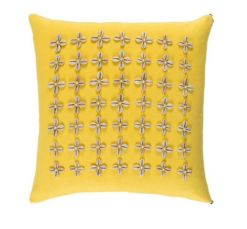 18" Yellow and Beige Contemporary Square Throw Pillow - IMAGE 1