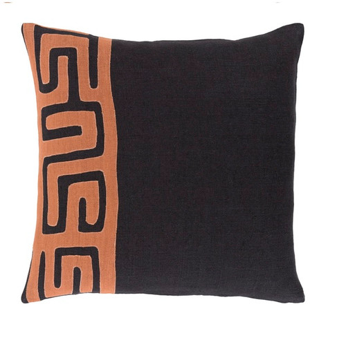 22" Black and Orange Contemporary Square Throw Pillow - Down Filler - IMAGE 1