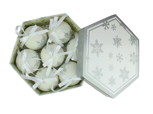 7pc White and Gray Decoupage Snowflake Shatterproof Christmas Ball Ornament Set 2.75" - IMAGE 1