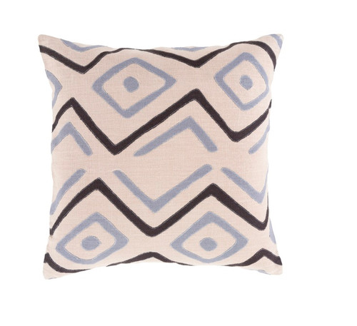 20" Black and Blue Tribal Pattern  Square Throw Pillow - Down Filler - IMAGE 1
