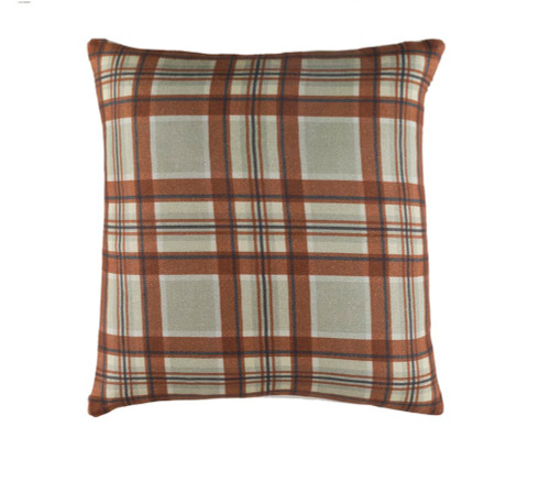 20" Green and Brown Plaid Woven Throw Pillow - Down Filler - IMAGE 1