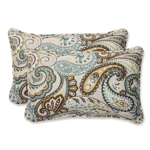 Paisley Outdoor Corded Rectangular Throw Pillows - 18.5" - Blue and Brown - Set of 2 - IMAGE 1