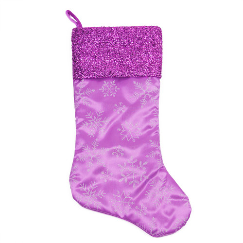 20" Purple Iridescent Glittered Snowflake Christmas Stocking with Metallic Cuff - IMAGE 1