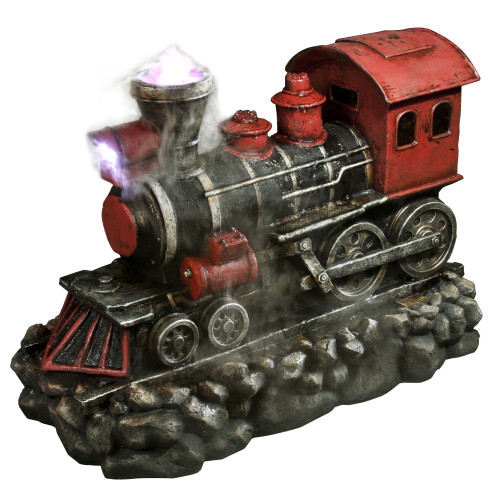 38" LED Red and Black Vintage Locomotive Train Outdoor Garden Water Fountain - IMAGE 1