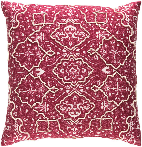 22" Beet Red and Ivory Traditional Square Throw Pillow - Down Filler - IMAGE 1