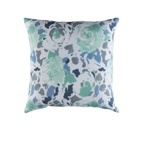 22" Blue and Green Blooming Raspberry Square Throw Pillow - Down Filler - IMAGE 1