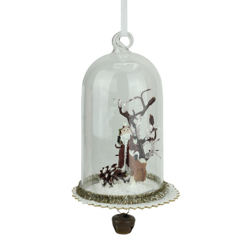 5.5" Brown Santa, Reindeer and Tree in Glass Dome Christmas Ornament with Jingle Bell Dangle - IMAGE 1
