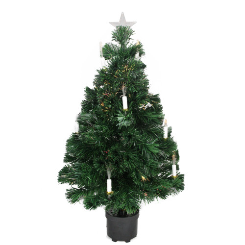 3' Pre-Lit Potted Medium Artificial Christmas Tree with Candles - Multi Color Lights - IMAGE 1