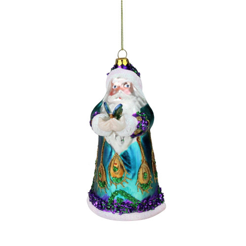 6" Glittered Peacock Colors Santa with Butterfly Glass Christmas Ornament - IMAGE 1