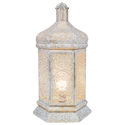 21.5" White and Gold Moroccan Style Lantern Table Lamp - IMAGE 1