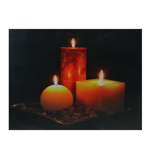 LED Lighted Tranquil Zen Triple Candles Canvas Wall Art 12" x 15.75" - IMAGE 1